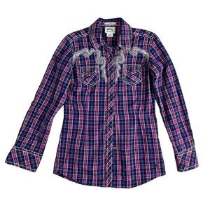 Ariat Women's Fitted Western Shirt  XS  Purple Plaid  Rhinestone Snap Cowgirl